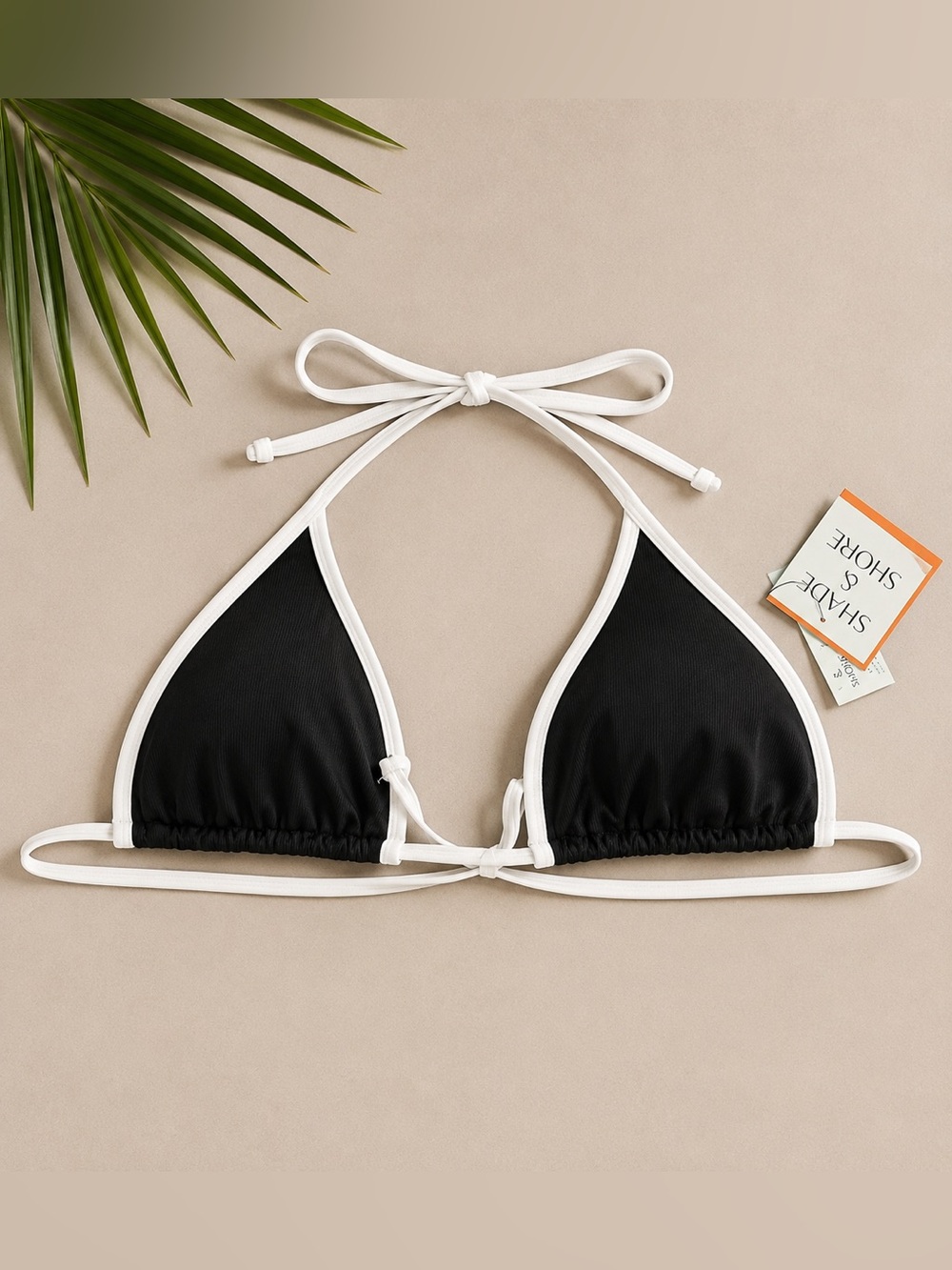 Shade & Shore Black Bikini Top with White Trim